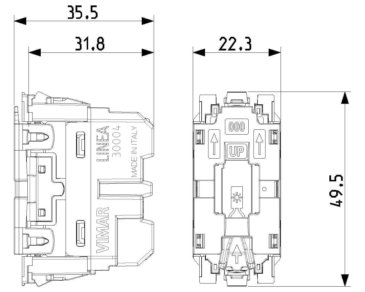 Deviatore 1P 10 AX 250 V~ illuminabile Vimar Linea 30004 Deviatore 1P 10 AX 250 V~ illuminabile Vimar Linea 30004
